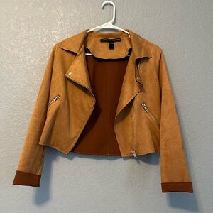 Women's Fall Suede Moto Jacket Fashion Long Sleeve Zipper Short